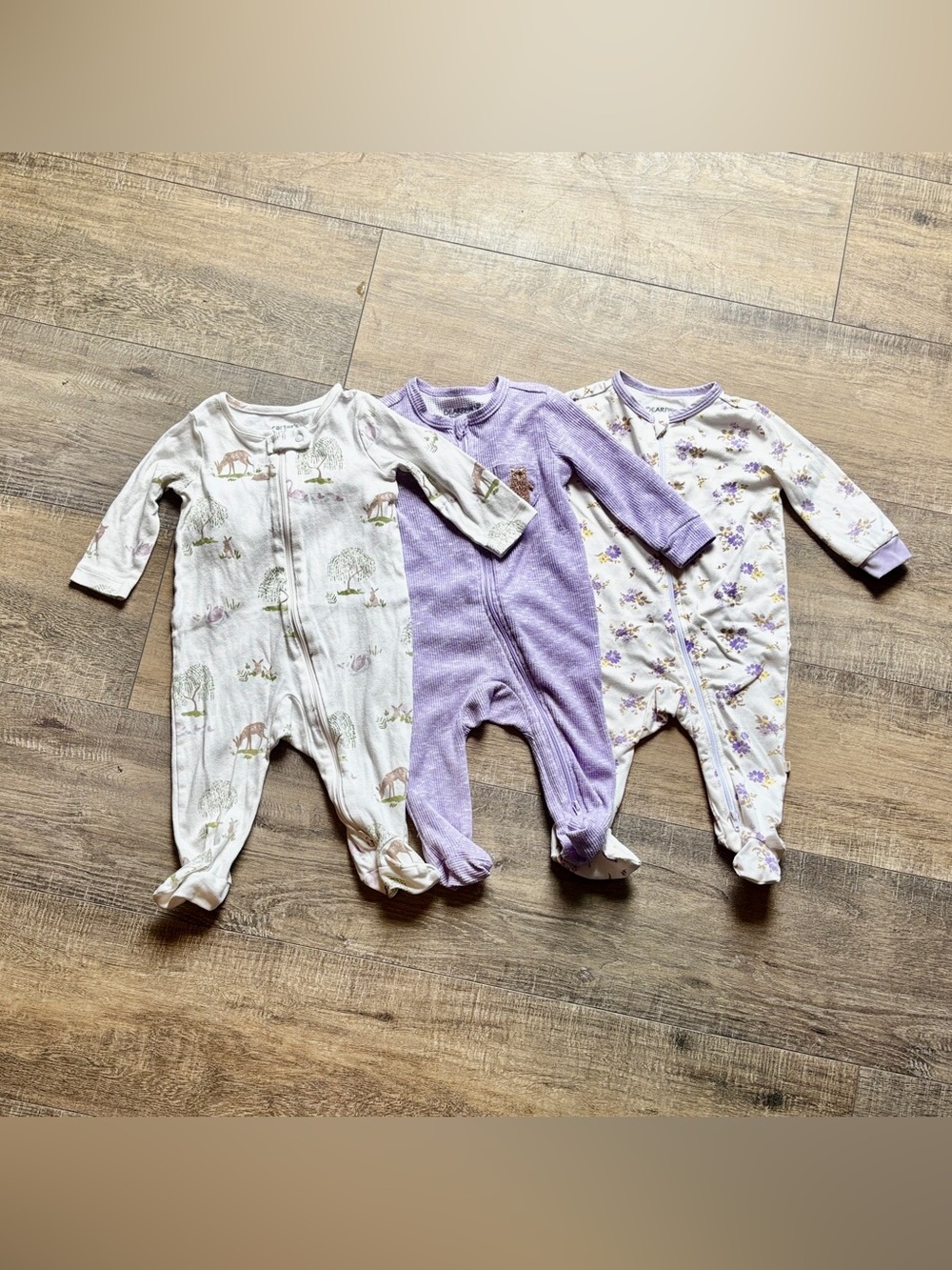 3-6M Baby Girl Sleepers Bundle | 3 Double Zip Footed Pajamas